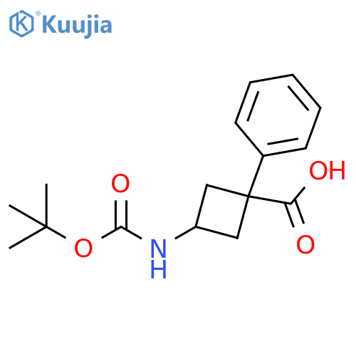3-{(tert-butoxy)carbonylamino}-1-phenylcyclobutane-1-carboxylic acid structure