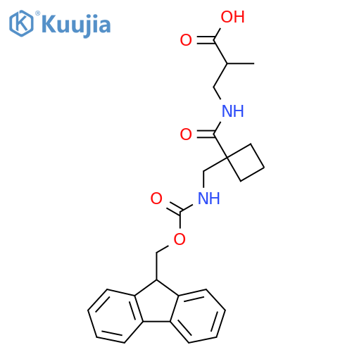 3-({1-({(9H-fluoren-9-yl)methoxycarbonyl}amino)methylcyclobutyl}formamido)-2-methylpropanoic acid structure