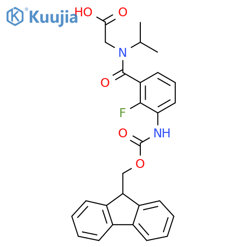 2-{1-3-({(9H-fluoren-9-yl)methoxycarbonyl}amino)-2-fluorophenyl-N-(propan-2-yl)formamido}acetic acid structure