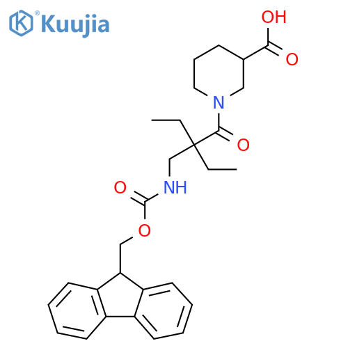 1-{2-ethyl-2-({(9H-fluoren-9-yl)methoxycarbonyl}amino)methylbutanoyl}piperidine-3-carboxylic acid structure