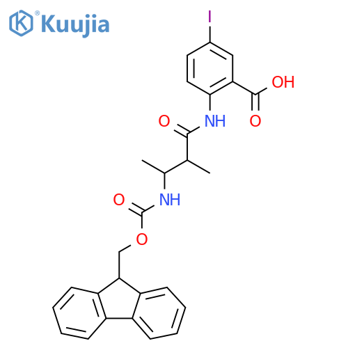 2-3-({(9H-fluoren-9-yl)methoxycarbonyl}amino)-2-methylbutanamido-5-iodobenzoic acid structure