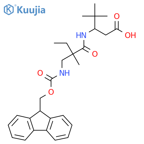 3-{2-({(9H-fluoren-9-yl)methoxycarbonyl}amino)methyl-2-methylbutanamido}-4,4-dimethylpentanoic acid structure