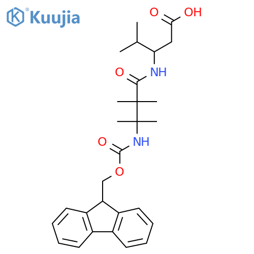 3-3-({(9H-fluoren-9-yl)methoxycarbonyl}amino)-2,2,3-trimethylbutanamido-4-methylpentanoic acid structure