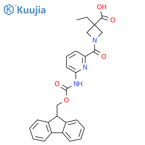 3-ethyl-1-6-({(9H-fluoren-9-yl)methoxycarbonyl}amino)pyridine-2-carbonylazetidine-3-carboxylic acid structure