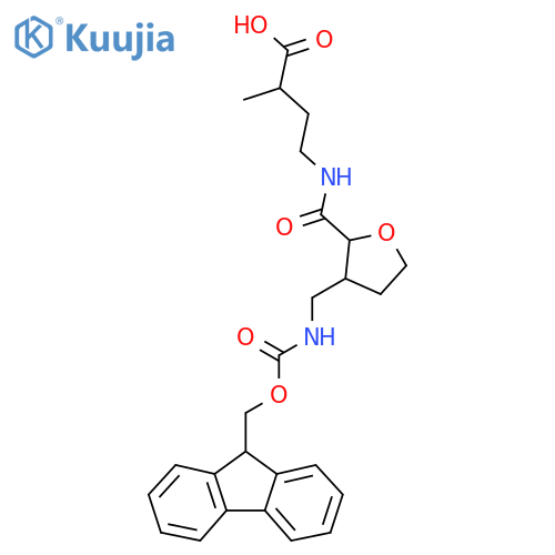 4-({3-({(9H-fluoren-9-yl)methoxycarbonyl}amino)methyloxolan-2-yl}formamido)-2-methylbutanoic acid structure
