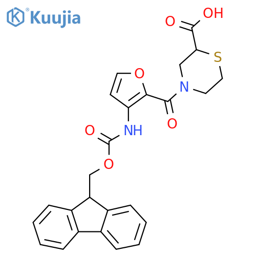 4-3-({(9H-fluoren-9-yl)methoxycarbonyl}amino)furan-2-carbonylthiomorpholine-2-carboxylic acid structure