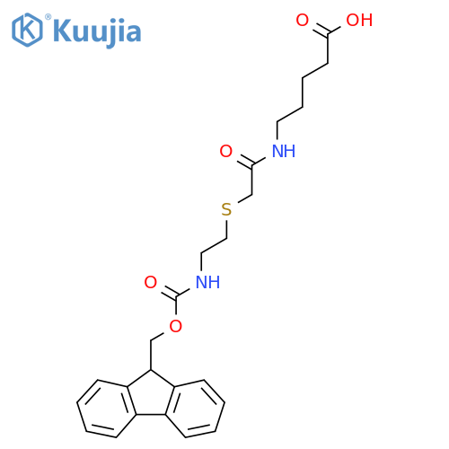 5-(2-{2-({(9H-fluoren-9-yl)methoxycarbonyl}amino)ethylsulfanyl}acetamido)pentanoic acid structure