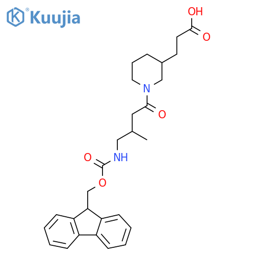 3-{1-4-({(9H-fluoren-9-yl)methoxycarbonyl}amino)-3-methylbutanoylpiperidin-3-yl}propanoic acid structure