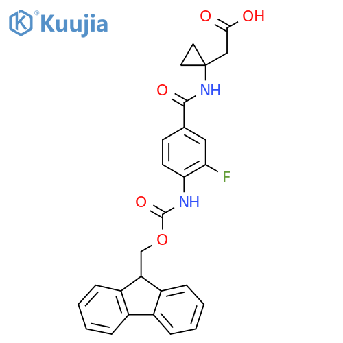 2-{1-4-({(9H-fluoren-9-yl)methoxycarbonyl}amino)-3-fluorobenzamidocyclopropyl}acetic acid structure