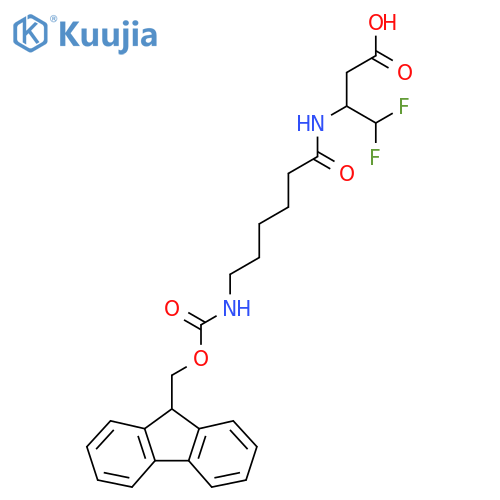 3-6-({(9H-fluoren-9-yl)methoxycarbonyl}amino)hexanamido-4,4-difluorobutanoic acid structure
