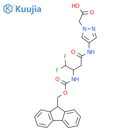 2-{4-3-({(9H-fluoren-9-yl)methoxycarbonyl}amino)-4,4-difluorobutanamido-1H-pyrazol-1-yl}acetic acid structure