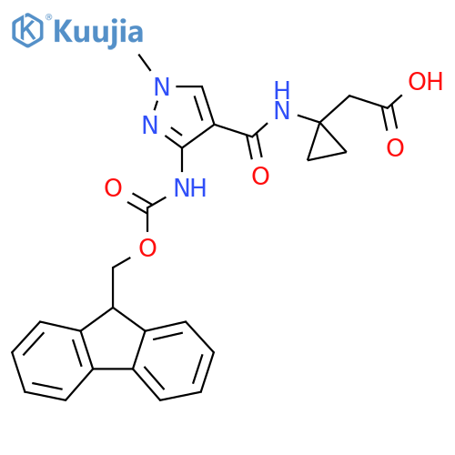 2-{1-3-({(9H-fluoren-9-yl)methoxycarbonyl}amino)-1-methyl-1H-pyrazole-4-amidocyclopropyl}acetic acid structure