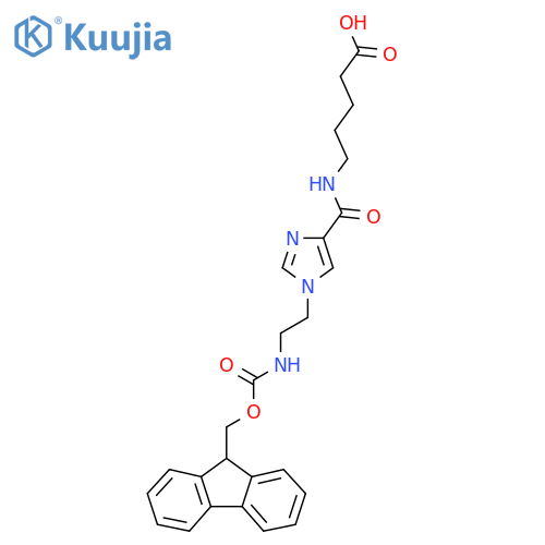 5-({1-2-({(9H-fluoren-9-yl)methoxycarbonyl}amino)ethyl-1H-imidazol-4-yl}formamido)pentanoic acid structure