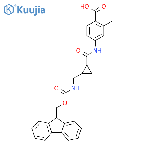 4-{2-({(9H-fluoren-9-yl)methoxycarbonyl}amino)methylcyclopropaneamido}-2-methylbenzoic acid structure