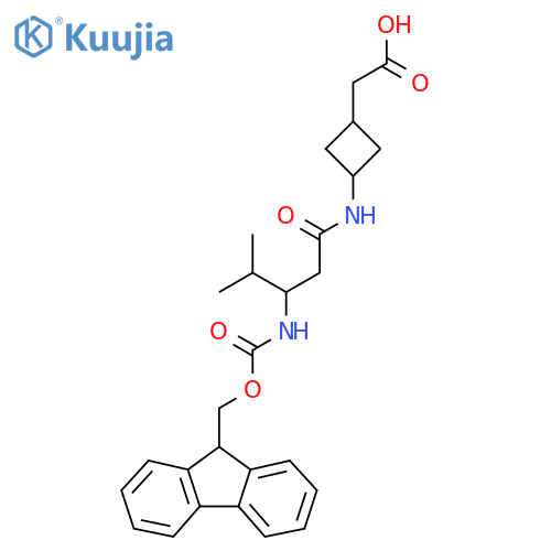 2-{3-3-({(9H-fluoren-9-yl)methoxycarbonyl}amino)-4-methylpentanamidocyclobutyl}acetic acid structure