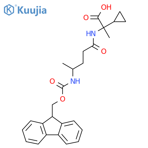 2-cyclopropyl-2-4-({(9H-fluoren-9-yl)methoxycarbonyl}amino)pentanamidopropanoic acid structure
