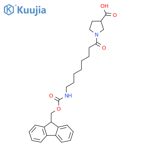 1-8-({(9H-fluoren-9-yl)methoxycarbonyl}amino)octanoylpyrrolidine-3-carboxylic acid structure