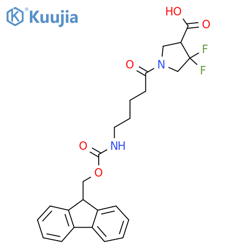 1-5-({(9H-fluoren-9-yl)methoxycarbonyl}amino)pentanoyl-4,4-difluoropyrrolidine-3-carboxylic acid structure