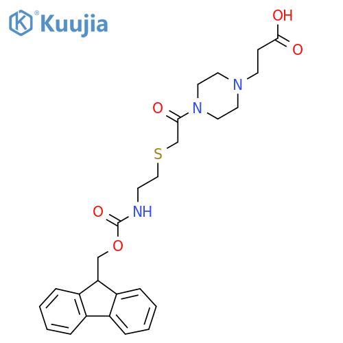 3-4-(2-{2-({(9H-fluoren-9-yl)methoxycarbonyl}amino)ethylsulfanyl}acetyl)piperazin-1-ylpropanoic acid structure