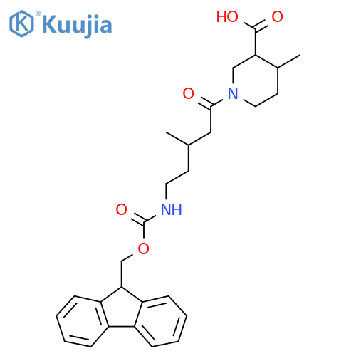 1-5-({(9H-fluoren-9-yl)methoxycarbonyl}amino)-3-methylpentanoyl-4-methylpiperidine-3-carboxylic acid structure