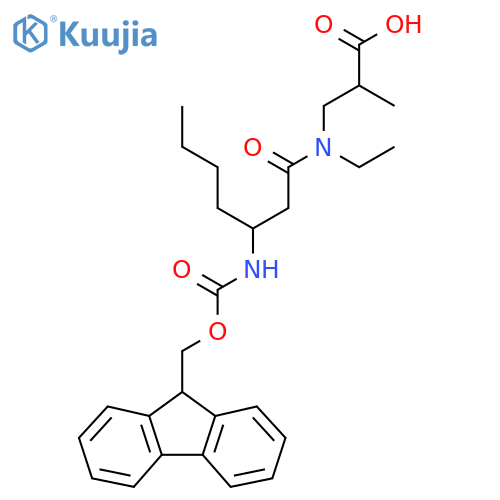 3-N-ethyl-3-({(9H-fluoren-9-yl)methoxycarbonyl}amino)heptanamido-2-methylpropanoic acid structure
