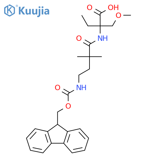 2-4-({(9H-fluoren-9-yl)methoxycarbonyl}amino)-2,2-dimethylbutanamido-2-(methoxymethyl)butanoic acid structure