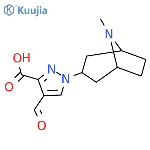 4-formyl-1-{8-methyl-8-azabicyclo3.2.1octan-3-yl}-1H-pyrazole-3-carboxylic acid structure