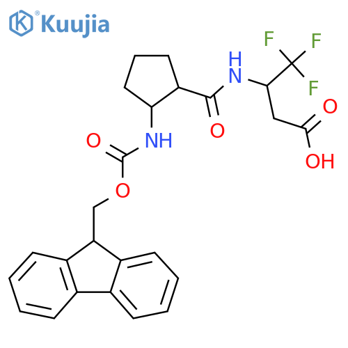 3-{2-({(9H-fluoren-9-yl)methoxycarbonyl}amino)cyclopentylformamido}-4,4,4-trifluorobutanoic acid structure