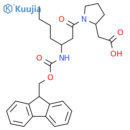 2-{1-3-({(9H-fluoren-9-yl)methoxycarbonyl}amino)heptanoylpyrrolidin-2-yl}acetic acid structure