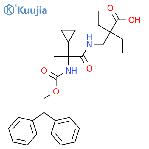2-{2-cyclopropyl-2-({(9H-fluoren-9-yl)methoxycarbonyl}amino)propanamidomethyl}-2-ethylbutanoic acid structure