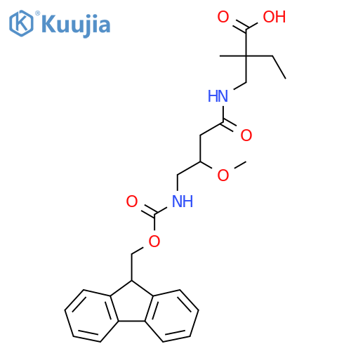 2-{4-({(9H-fluoren-9-yl)methoxycarbonyl}amino)-3-methoxybutanamidomethyl}-2-methylbutanoic acid structure