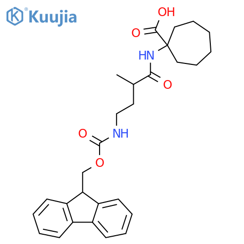 1-4-({(9H-fluoren-9-yl)methoxycarbonyl}amino)-2-methylbutanamidocycloheptane-1-carboxylic acid structure