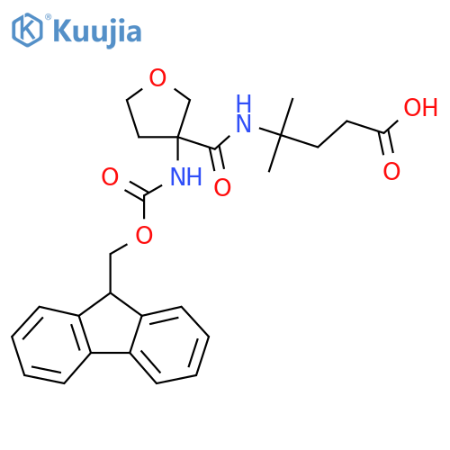 4-{3-({(9H-fluoren-9-yl)methoxycarbonyl}amino)oxolan-3-ylformamido}-4-methylpentanoic acid structure