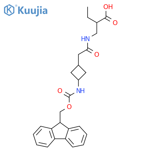 2-({2-3-({(9H-fluoren-9-yl)methoxycarbonyl}amino)cyclobutylacetamido}methyl)butanoic acid structure