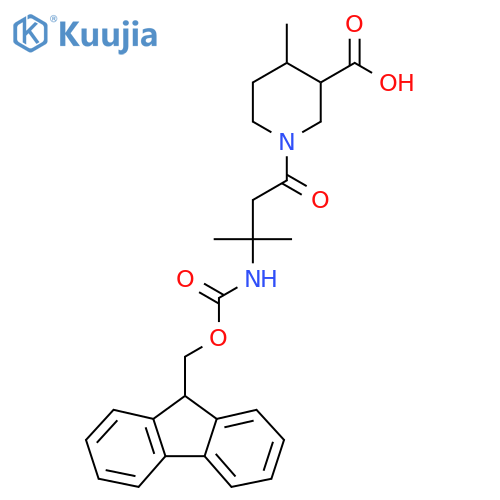 1-3-({(9H-fluoren-9-yl)methoxycarbonyl}amino)-3-methylbutanoyl-4-methylpiperidine-3-carboxylic acid structure