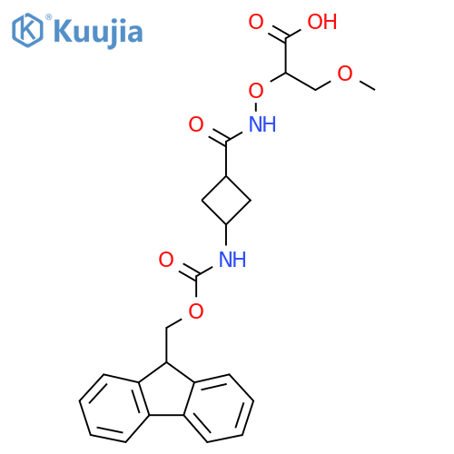 2-({3-({(9H-fluoren-9-yl)methoxycarbonyl}amino)cyclobutylformamido}oxy)-3-methoxypropanoic acid structure