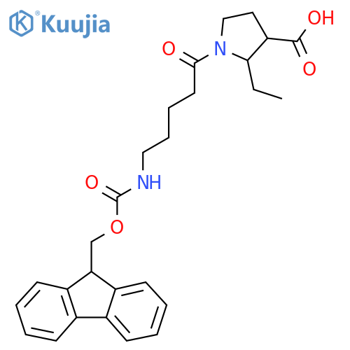 2-ethyl-1-5-({(9H-fluoren-9-yl)methoxycarbonyl}amino)pentanoylpyrrolidine-3-carboxylic acid structure