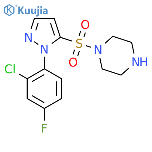 1-{[1-(2-chloro-4-fluorophenyl)-1H-pyrazol-5-yl]sulfonyl}piperazine structure