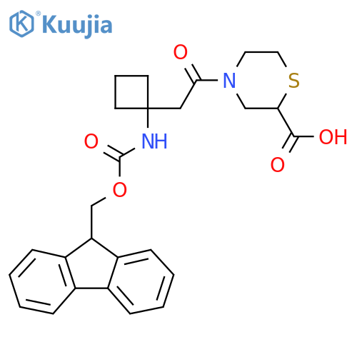 4-{2-1-({(9H-fluoren-9-yl)methoxycarbonyl}amino)cyclobutylacetyl}thiomorpholine-2-carboxylic acid structure