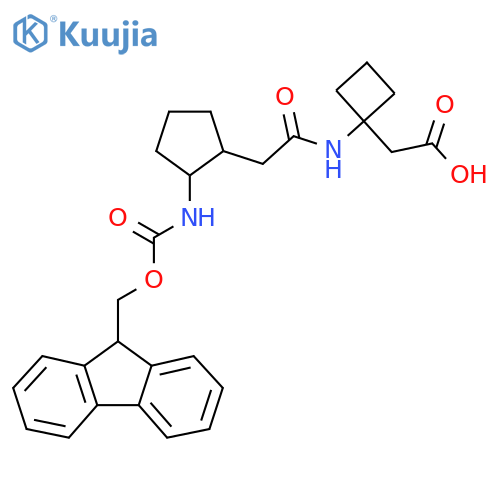 2-(1-{2-2-({(9H-fluoren-9-yl)methoxycarbonyl}amino)cyclopentylacetamido}cyclobutyl)acetic acid structure