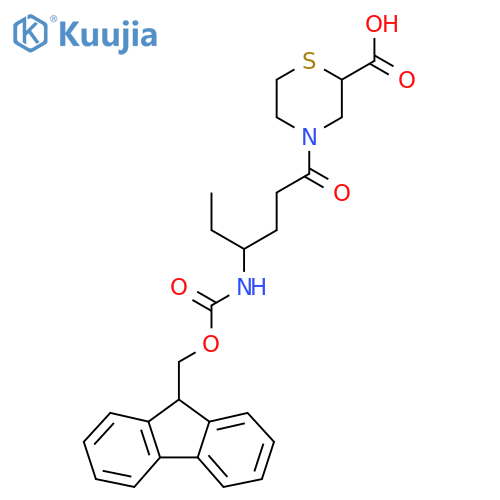 4-4-({(9H-fluoren-9-yl)methoxycarbonyl}amino)hexanoylthiomorpholine-2-carboxylic acid structure