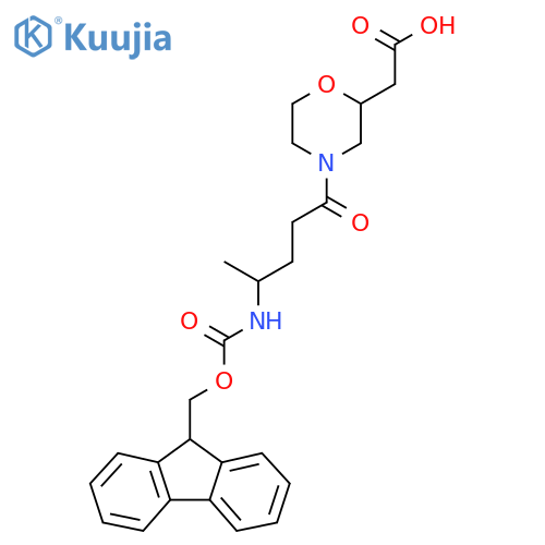 2-{4-4-({(9H-fluoren-9-yl)methoxycarbonyl}amino)pentanoylmorpholin-2-yl}acetic acid structure