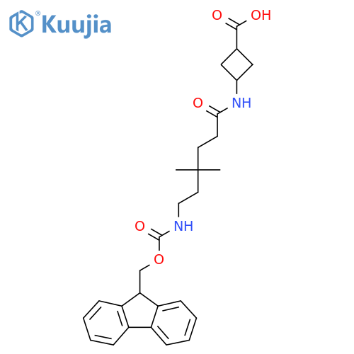 3-6-({(9H-fluoren-9-yl)methoxycarbonyl}amino)-4,4-dimethylhexanamidocyclobutane-1-carboxylic acid structure