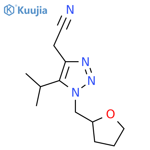 2-1-(oxolan-2-ylmethyl)-5-(propan-2-yl)-1H-1,2,3-triazol-4-ylacetonitrile structure