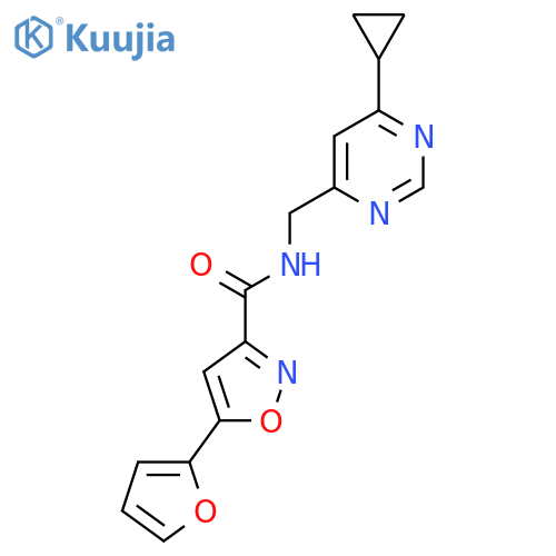N-[(6-cyclopropylpyrimidin-4-yl)methyl]-5-(furan-2-yl)-1,2-oxazole-3-carboxamide structure