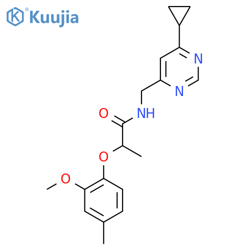 N-[(6-cyclopropylpyrimidin-4-yl)methyl]-2-(2-methoxy-4-methylphenoxy)propanamide structure