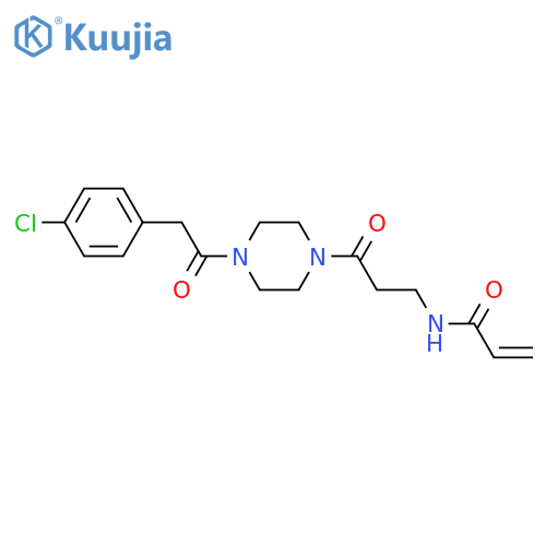 N-(3-{4-[2-(4-chlorophenyl)acetyl]piperazin-1-yl}-3-oxopropyl)prop-2-enamide structure