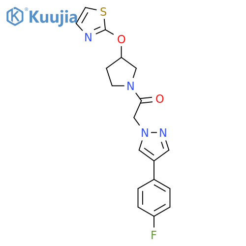 2-(4-(4-fluorophenyl)-1H-pyrazol-1-yl)-1-(3-(thiazol-2-yloxy)pyrrolidin-1-yl)ethanone structure