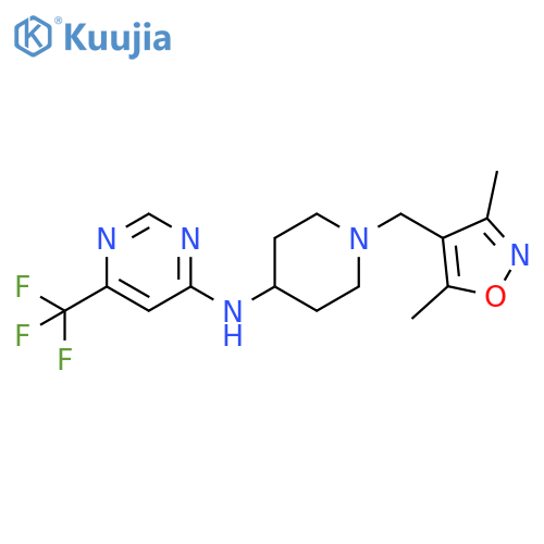 N-{1-[(3,5-dimethyl-1,2-oxazol-4-yl)methyl]piperidin-4-yl}-6-(trifluoromethyl)pyrimidin-4-amine structure