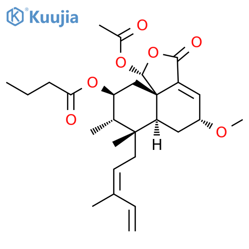 Butanoic acid, (1R,5R,6aS,7S,8S,9S,10aS)-1-(acetyloxy)-3,5,6,6a,7,8,9,10-octahydro-5-methoxy-7,8-dimethyl-7-[(2Z)-3-methyl-2,4-pentadien-1-yl]-3-oxo-1H-naphtho[1,8a-c]furan-9-yl ester structure